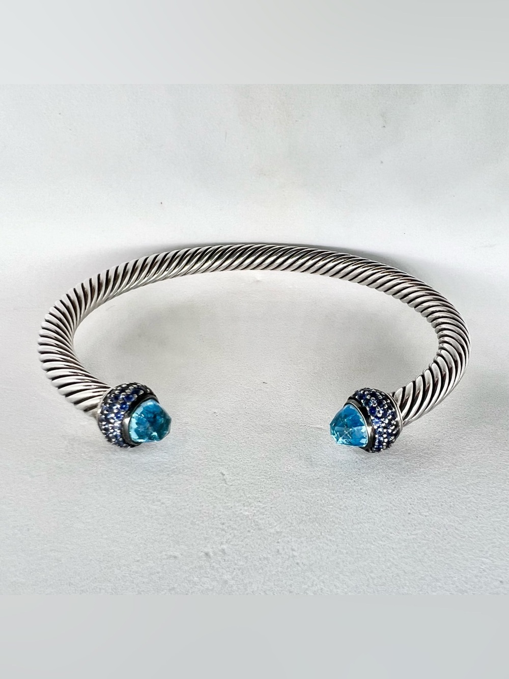 David Yurman Sterling Silver Candy Cable Topaz and Saphire Cuff Bracelet